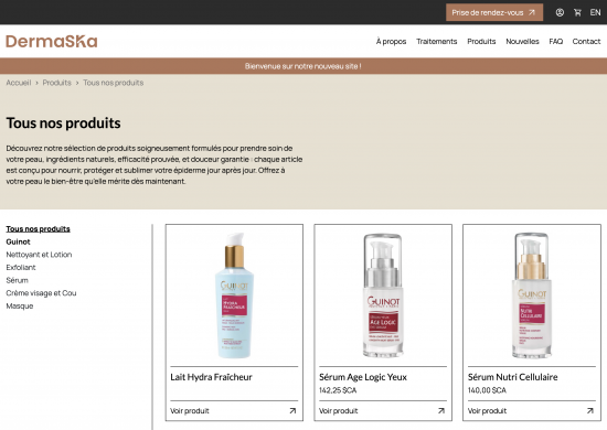 clinique esthétique website dermaska